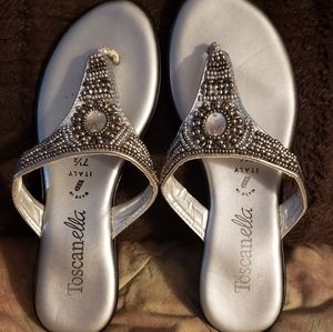 TOSCANELLA Silver Sandals W/beading sz. 7.5